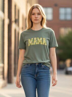Handmade Embroidered "MAMA" T-Shirt - Multiple Colors